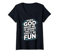 Femme Quand Dieu m'a créé, il a souri et a Dit Que ce Serait Une Bible Amusante T-Shirt avec Col en V