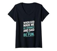 Femme Quand Dieu m'a créée, il a souri ! T-Shirt avec Col en V