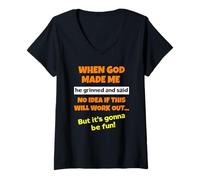 Femme Quand Dieu m'a Fait, il sourit et Dit drôle Disant T-Shirt avec Col en V