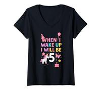 Femme Quand Je me réveillerai, j'aurai 5 Ans, Une Fille de 5 Ans T-Shirt avec Col en V