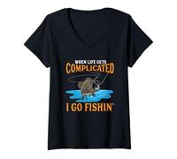 Femme Quand la Vie se complique, Je Vais à la pêche T-Shirt avec Col en V