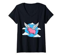 Femme Quand Les cochons volent des Ailes surréalistes dans Les Nuages T-Shirt avec Col en V