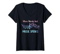 Femme Quand les mots manquent, la musique parle : musicien T-Shirt avec Col en V
