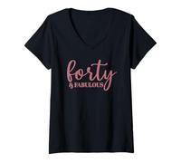 Femme Quarante et Fabuleux, 40 Ans pour Les Femmes Son 40e T-Shirt avec Col en V