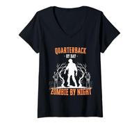 Femme Quarterback by Day Zombie by Night Funny Halloween Creepy T-Shirt avec Col en V