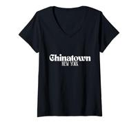 Femme Quartier Chinois de New York T-Shirt avec Col en V