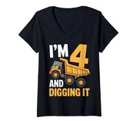 Femme Quatre 4 Ans 4e Anniversaire Camion garçons T-Shirt avec Col en V