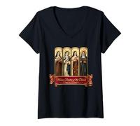 Femme Quatre Femmes médecins de l'Église Saints catholiques Thérèse T-Shirt avec Col en V