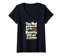 Femme Quatre Souvenirs de Cavalier de Boue à roulettes T-Shirt avec Col en V