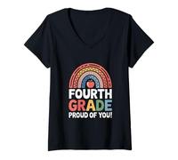 Femme Quatrième année Proud of You Rainbow Apple School T-Shirt avec Col en V