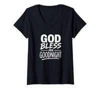 Femme Que Dieu Vous bénisse et Bonne Nuit, prières de Bonne Nuit, prières Nocturnes T-Shirt avec Col en V