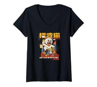 Femme Que la Chance Soit avec toi - Maneki-Neko Monster Cat Attack T-Shirt avec Col en V