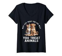 Femme Que la Vie Vous traite comme Vous traitez Les Animaux Sauveteur d'animaux T-Shirt avec Col en V