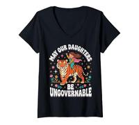 Femme Que nos Filles soient ingouvernables T-Shirt avec Col en V