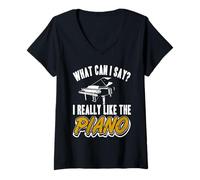 Femme Que Puis-Je Dire J Aime Le Piano Humour T-Shirt avec Col en V