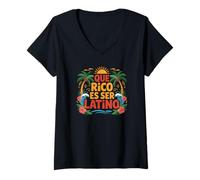 Femme Que Rico ES Ser Latino Proud Culture Hispanique Citation T-Shirt avec Col en V