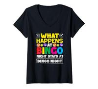 Femme Que se passe-t-il à la nuit de bingo reste à la nuit de bingo T-Shirt avec Col en V
