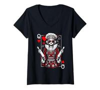 Femme Queen of Hearts Chef Chic Bakery Cool Jeu de cartes à jouer T-Shirt avec Col en V