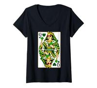 Femme Queen of Hearts Classic Card Game Irish Saint Patrick's Day T-Shirt avec Col en V