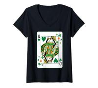 Femme Queen of Hearts Classic Card Game Irish Saint Patrick's Day T-Shirt avec Col en V