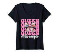 Femme Queen of The Camper RV Camping Camper Camper Girl Mom T-Shirt avec Col en V