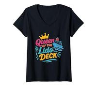 Femme Queen of the Lido Deck Cruise Fun Cruise Ship Vacances T-Shirt avec Col en V