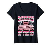 Femme Queen of The RV Camping Camper Voyage Vacances Camping-Car T-Shirt avec Col en V