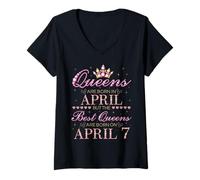 Femme Queens are Born in April Best Queens are Born Le 7 Avril T-Shirt avec Col en V