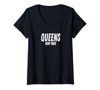 Femme Queens New York représente NYC T-Shirt avec Col en V