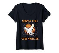 Femme Quel Moment pour ne Pas Vivre, fantômes d'halloween, citrouilles T-Shirt avec Col en V
