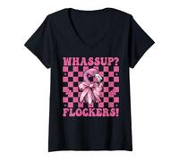 Femme Quelle Tasse ? des flockers ! Nœud Coquette Rose drôle pour Fille Flamant Rose T-Shirt avec Col en V