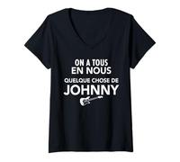 Femme Quelque Chose Johnny Guitare Rock Hommage Idole Française T-Shirt avec Col en V