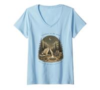 Femme Quelque Part dans Les pins Campfire Moon Forest Design T-Shirt avec Col en V