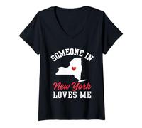 Femme Quelqu'un à New York m'aime, New York Affection de Loin T-Shirt avec Col en V