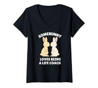 Femme Quelqu'un Aime être Coach de Vie, Joli Travail de Lapin de Pâques T-Shirt avec Col en V