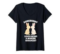 Femme Quelqu'un Aime être Un biologiste Marin, Mignon Lapin de Pâques T-Shirt avec Col en V