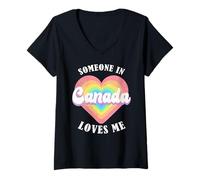 Femme Quelqu'un au Canada m'aime Fier, Canada Canadien T-Shirt avec Col en V