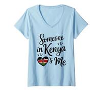 Femme Quelqu'un Au Kenya M'aime Drapeau Kényan Cœur T-Shirt avec Col en V