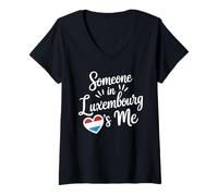 Femme Quelqu'un Au Luxembourg M'aime Coeur Drapeau T-Shirt avec Col en V