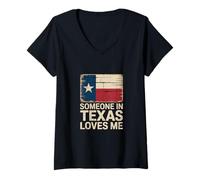 Femme Quelqu'un au Texas m'aime Citations drôles de Dictons Texans T-Shirt avec Col en V
