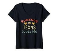 Femme Quelqu'un au Texas m'aime Retro, État américain T-Shirt avec Col en V
