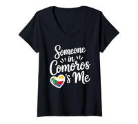 Femme Quelqu'un Aux Comores M'aime l'amour Longue Distance T-Shirt avec Col en V