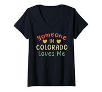 Femme Quelqu'un dans Le Colorado m'aime Retro USA State US T-Shirt avec Col en V
