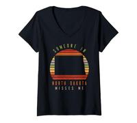 Femme Quelqu'un dans Le Dakota du Nord me Manque Vintage State Retro T-Shirt avec Col en V