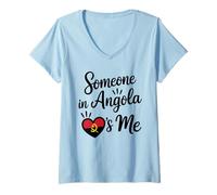 Femme Quelqu'un en Angola M'aime, Amour Longue Distance T-Shirt avec Col en V
