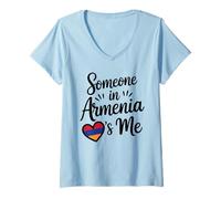 Femme Quelqu'un en Arménie M'aime Cœur Drapeau Amour T-Shirt avec Col en V