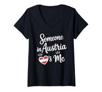 Femme Quelqu'un en Autriche M'aime l'amour Longue Distance T-Shirt avec Col en V
