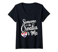 Femme Quelqu'un en Croatie, C'est Moi, Amour Longue Distance T-Shirt avec Col en V
