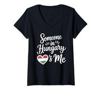 Femme Quelqu'un en Hongrie M'aime l'amour Longue Distance T-Shirt avec Col en V