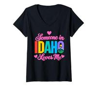 Femme Quelqu'un en Idaho m'aime Mountain Forest State Love T-Shirt avec Col en V
